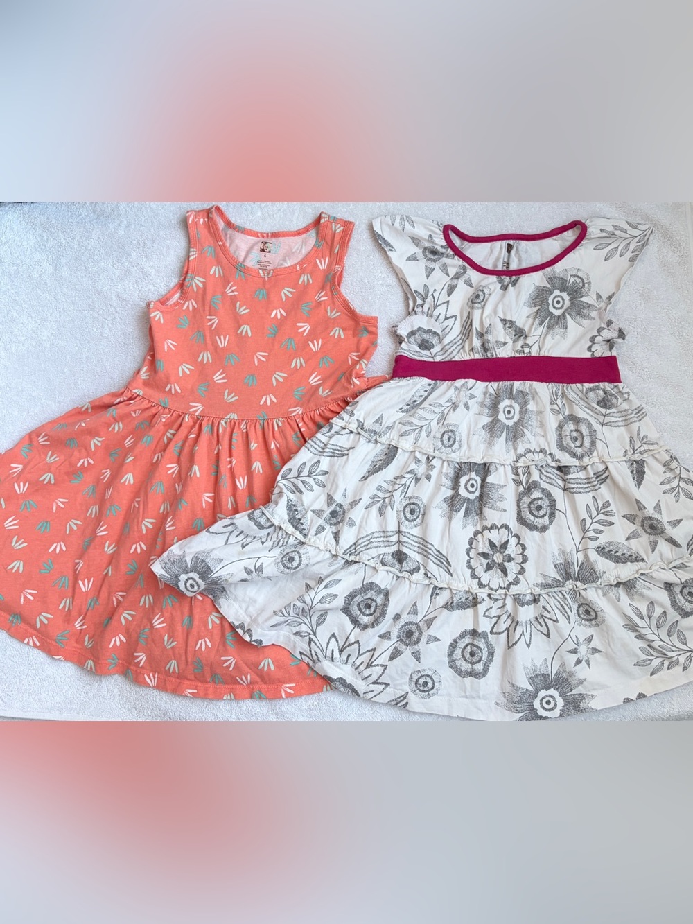 2pc Tea Collection Girls' Cap Sleeve/less Dresses Sz 5/6 Floral Tiered Ruffle